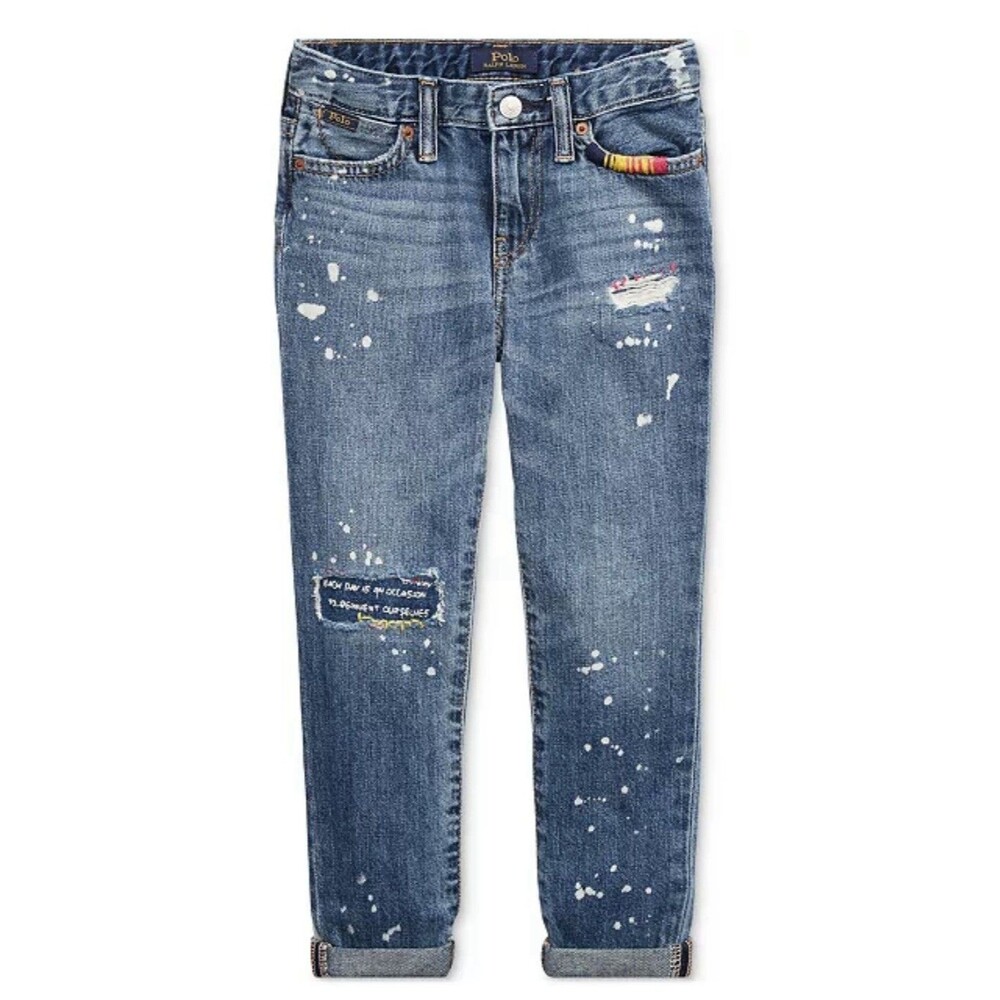 Polo Ralph Lauren Girls Astor Boyfriend Distressed Embroidered Jeans Denim, 3T